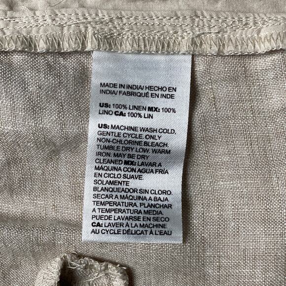 Chico's Linen Resort Pants Sz 2 Beige Pull-On Wide Leg Button Hem Beach Travel - Picture 6 of 11